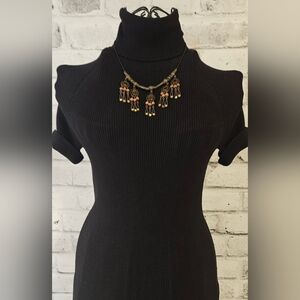 Boho Tribal Orange Beaded Chandelier Bib Necklace – Antique Gold Tone